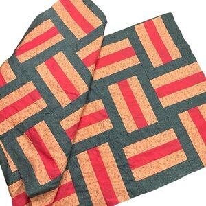 Vintage pink and blue floral print quilt topper 49 x 66 USA made